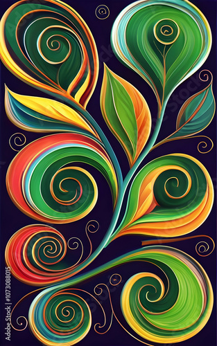 lively swirly florals leafy abstractional piece of art photo