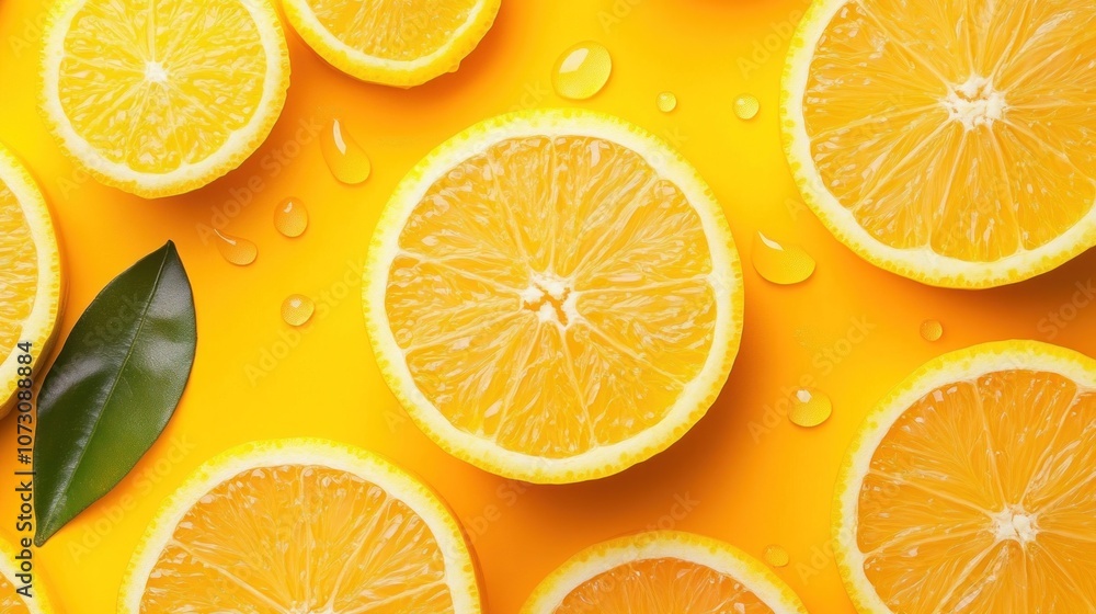 Fototapeta premium Fresh Citrus Slices on Bright Yellow Background