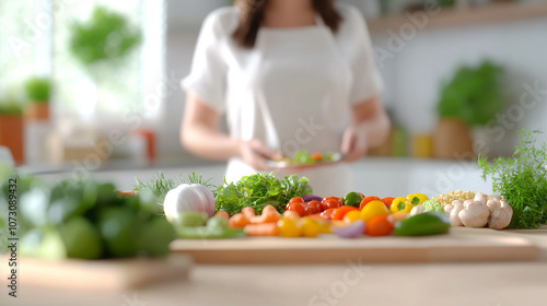 Wallpaper Mural Vegan lifestyle, table with fresh ingredients, warm setting Torontodigital.ca