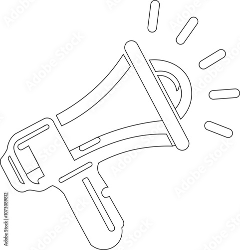 Ilustração minimalista de um megafone amplificador, apenas contorno e com fundo transparente