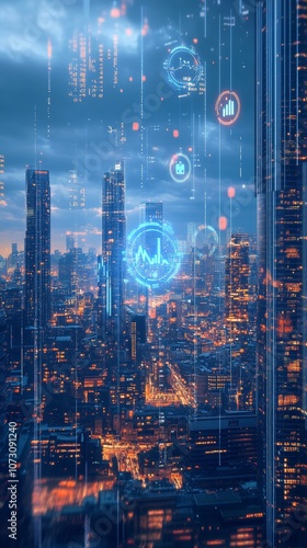 Wallpaper Mural Futuristic Cityscape with Skyscrapers and Technology Elements Torontodigital.ca