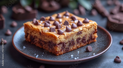 Wallpaper Mural Chocolate chip blondie bar on brown ceramic plate with sprinkles Torontodigital.ca
