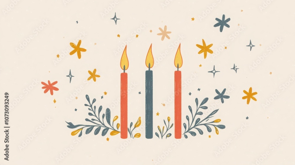 Elegant illustration of Hanukkah blessing card with light background, stars, and candles for festive scene. Hanukkah Elegant illustration of Hanukkah blessing card with light background, stars, and candles for festive scene. Hanukkah