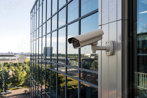 Security cameras on a building protection against thieves on streets