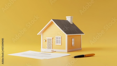 Yellow House Model with Mortgage Application Papers