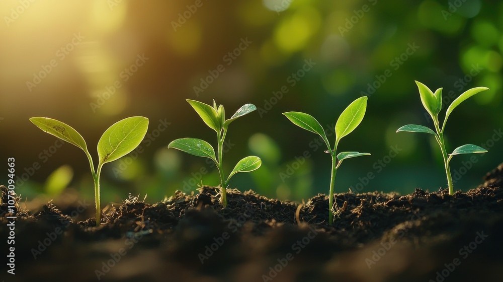 Fototapeta premium Growth Stages of Young Plants in Natural Light