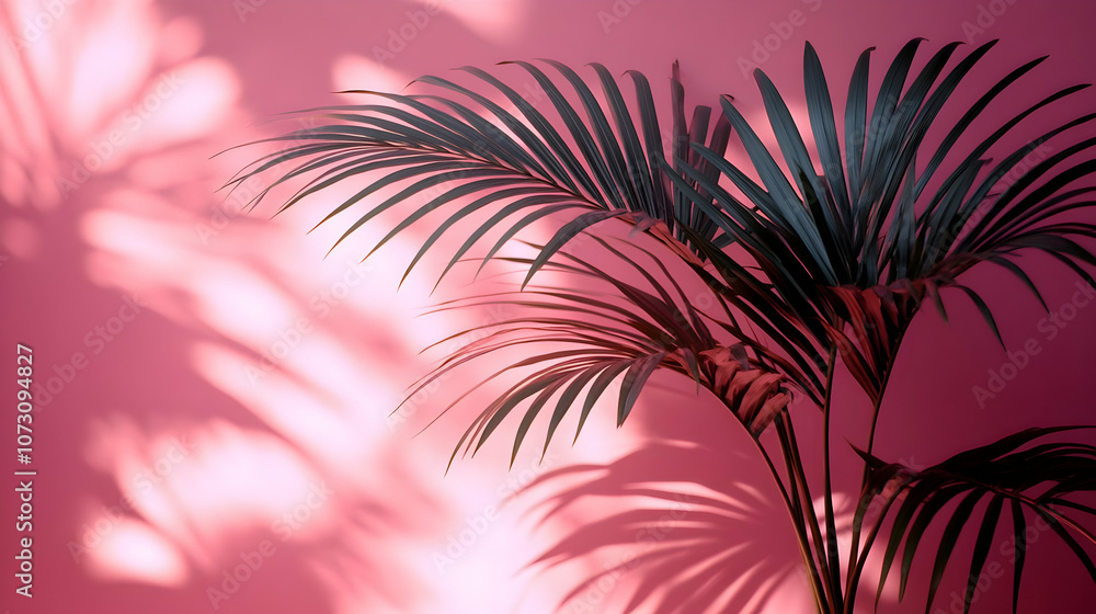 Palm Leaves Silhouette on Pink Background Illustration Palm Leaves Silhouette on Pink Background Illustration