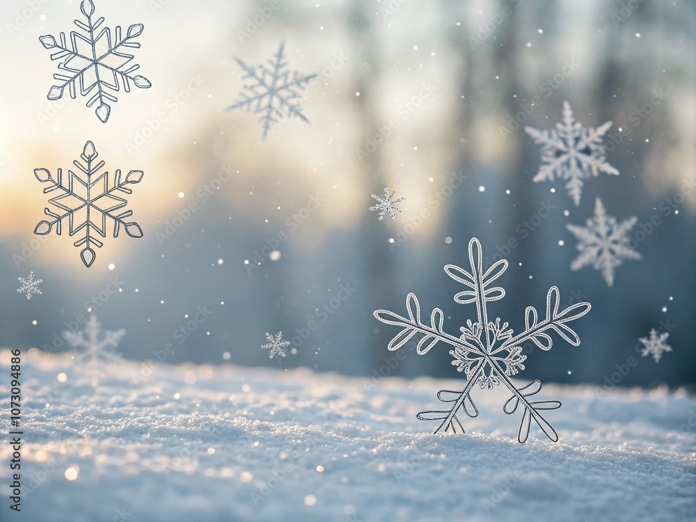 Minimalist Thin Line Snowflake Illustrations for Christmas Winter Decor with Editable Stroke Thickness in Bokeh Effect Background Minimalist Thin Line Snowflake Illustrations for Christmas Winter Decor with Editable Stroke Thickness in Bokeh Effect Background