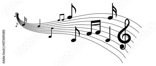 Music notes icon on white background. Music notes wave icon, vector. Music notes symbol, sign vector illustration.