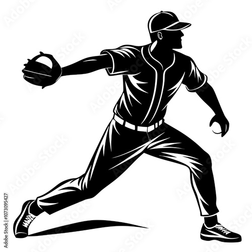 Baseball Silhouette: Dynamic silhouette of a baseball player in a throwing position, showcasing the intense focus and athleticism of the sport.  