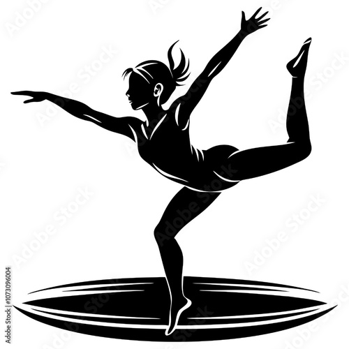 Silhouette of a Female Gymnast Performing a Difficult Routine.  