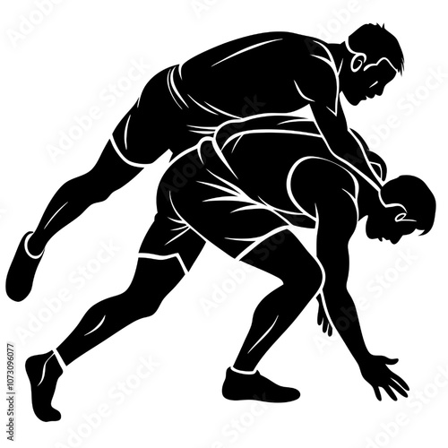 Wrestling Silhouette: Two athletes locked in a fierce grapple, their silhouettes capturing the intensity and physicality of the sport. A powerful image representing competition, determination.