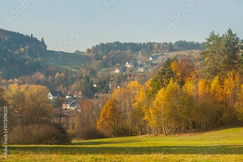 Fototapeta Naklejka Na Ścianę i Meble -  Poland, Europe, Central Europe, Malopolska, Beskid Wyspowy Mountains, Glisne village by Mszana Dolna