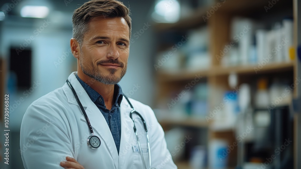 A confident caucasian doctor stands with a stethoscope in a modern medical facility, showcasing professionalism and care in healthcare. A confident caucasian doctor stands with a stethoscope in a modern medical facility, showcasing professionalism and care in healthcare.