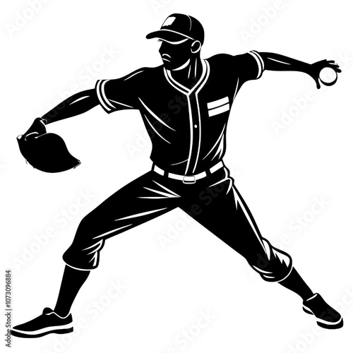 Baseball Pitcher Silhouette: A dynamic silhouette of a baseball pitcher in mid-pitch, showcasing the power and athleticism of this iconic sports figure.  