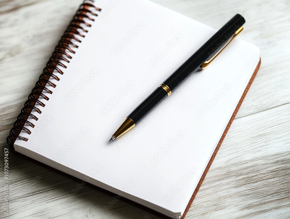 Blank Notebook with Ballpoint Pen on Wooden Background Blank Notebook with Ballpoint Pen on Wooden Background