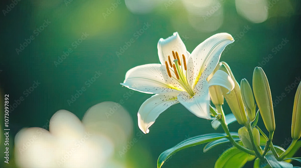beautiful white lily flower in soft focus, showcasing delicate petals and vibrant stamens, surrounded by lush greenery. serene atmosphere evokes sense of tranquility and nature beauty beautiful white lily flower in soft focus, showcasing delicate petals and vibrant stamens, surrounded by lush greenery. serene atmosphere evokes sense of tranquility and nature beauty