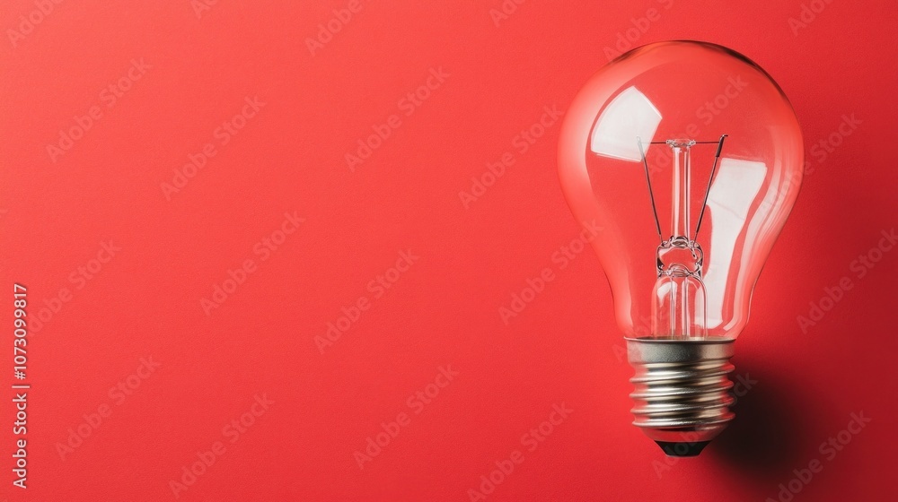 Classic Filament Light Bulb on Red Background Classic Filament Light Bulb on Red Background
