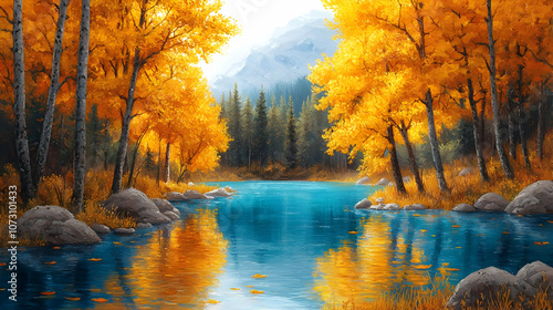 Autumn River Landscape Painting
