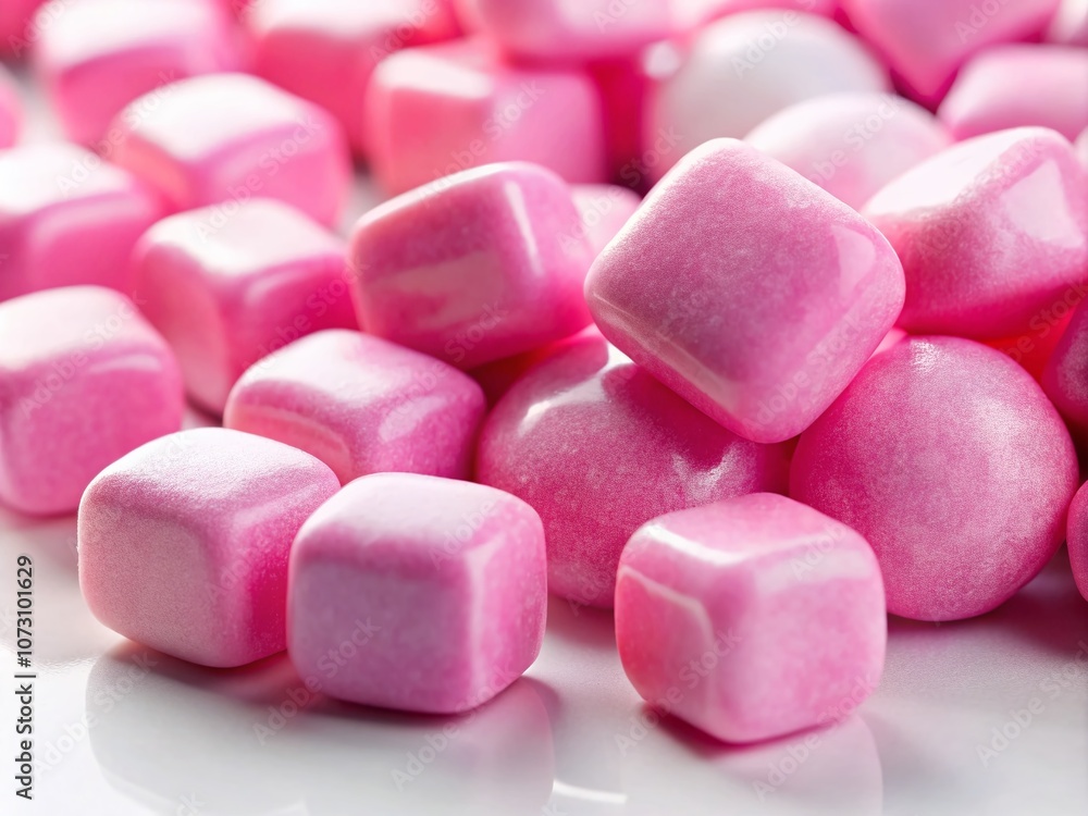 Pink Bubble Gum Pieces on a White Background for Delicious Food Photography, Showcasing Colorful Chewy Treats Ideal for Sweet Treats, Candy Lovers, and Nostalgic Memories Pink Bubble Gum Pieces on a White Background for Delicious Food Photography, Showcasing Colorful Chewy Treats Ideal for Sweet Treats, Candy Lovers, and Nostalgic Memories