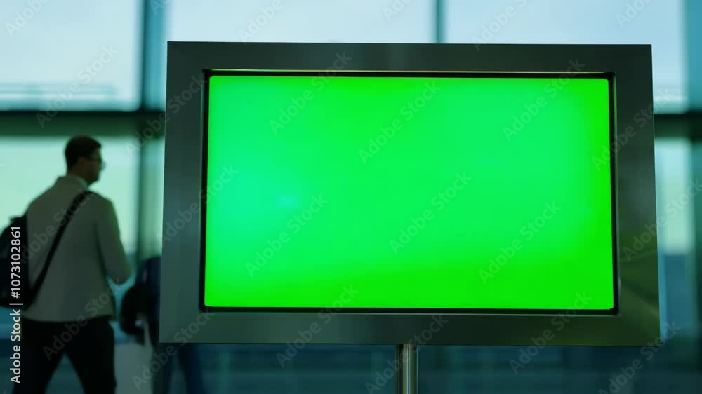 Blank Green Screen Digital Signage at Airport Terminal for Advertisement Replacement Blank Green Screen Digital Signage at Airport Terminal for Advertisement Replacement