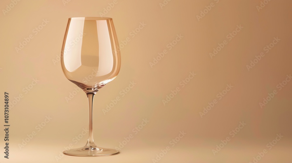 A clear wine glass on a beige background. A clear wine glass on a beige background.