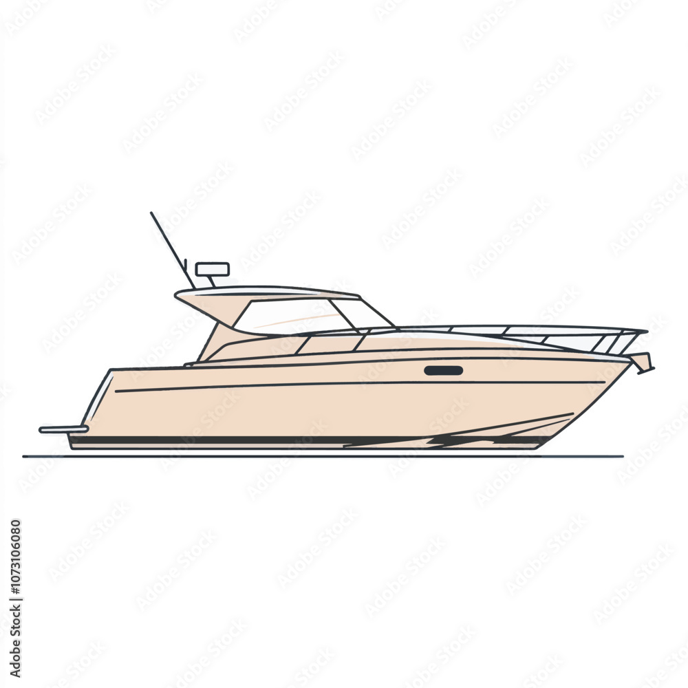 Luxury Yacht Illustration: Side View, Minimalist Design Luxury Yacht Illustration: Side View, Minimalist Design