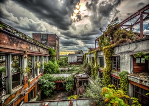 Urban Exploration Landscape for Oil Painting: Captivating Views of Abandoned Structures, Overgrown Nature, and Urban Decay Merging with Artistic Elements and Textures