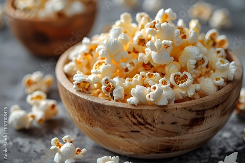 Delicious Bowl of Freshly Popped Popcorn on Rustic Table