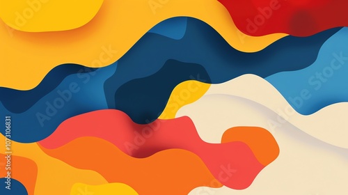 An abstract, colorful background with wavy shapes.