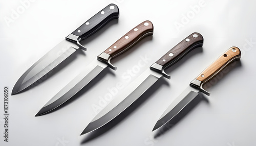 Artistic knife collection with different handles and clean background