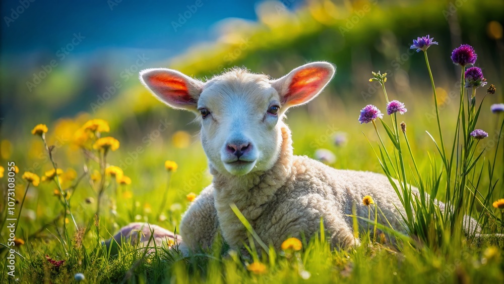 Serene Lamb in a Lush Green Field Symbolizing Divine Purity and Holiness Under a Clear Blue Sky, Emphasizing Natural Beauty and Tranquility in Nature’s Embrace Serene Lamb in a Lush Green Field Symbolizing Divine Purity and Holiness Under a Clear Blue Sky, Emphasizing Natural Beauty and Tranquility in Nature’s Embrace