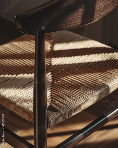 Close-up of a Mid-Century Modern Chair with Woven Seat photo