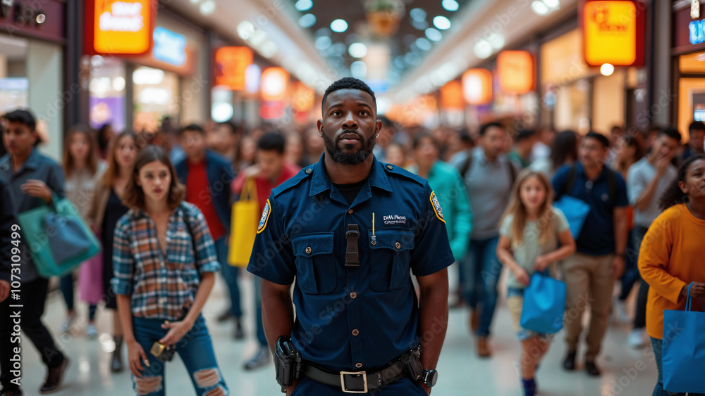 Black Friday Frenzy: Security Guard Faces Surge of Excited Shoppers at Mall Entrance - Perfect for Retail Marketing Black Friday Frenzy: Security Guard Faces Surge of Excited Shoppers at Mall Entrance - Perfect for Retail Marketing