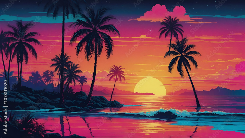 Obraz premium A beautiful sunset in the beach in retro color 
