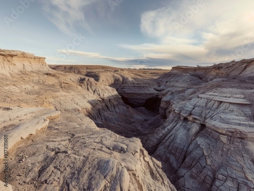 Rocky cliffs overlooking a deep valley.