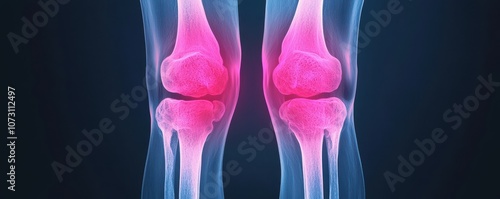 Health risks and disease assessment concept. A visual representation of healthy human knees, highlighting their structure with a vibrant color contrast emphasizing the joint area.