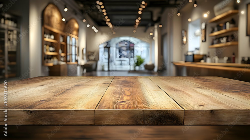 Wooden Tabletop with Blurred Cafe Background - 3D Illustration Wooden Tabletop with Blurred Cafe Background - 3D Illustration