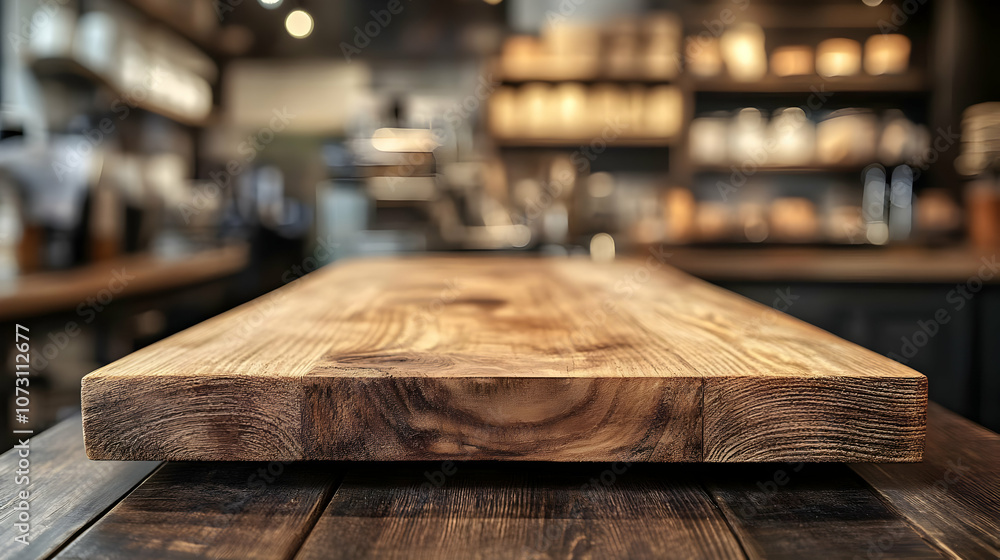 Wooden Tabletop with Blurry Cafe Background - Photo Wooden Tabletop with Blurry Cafe Background - Photo