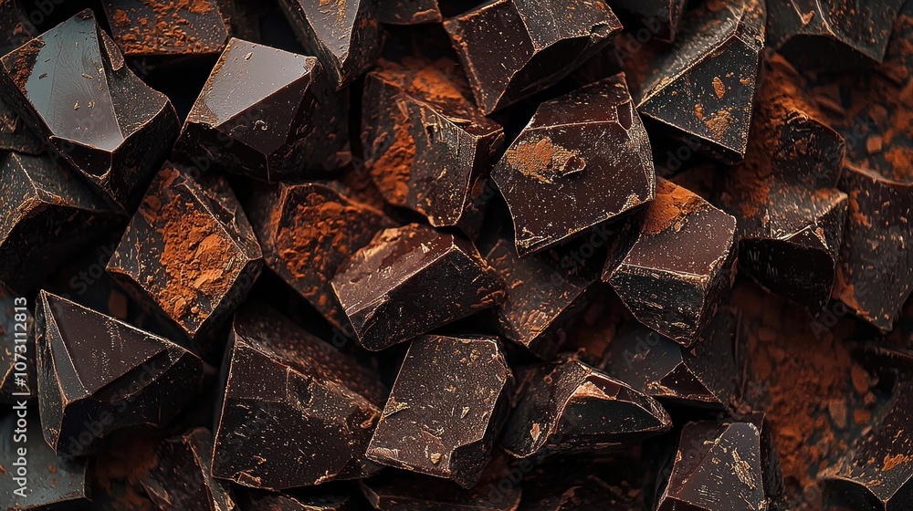 Dark Chocolate Pieces on a Rustic Surface Dark Chocolate Pieces on a Rustic Surface