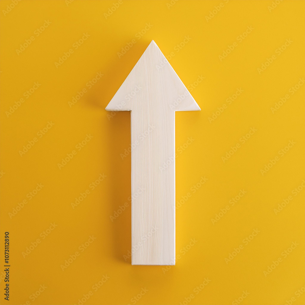 White wooden arrow on yellow background. Business and market growth concept. White wooden arrow on yellow background. Business and market growth concept.