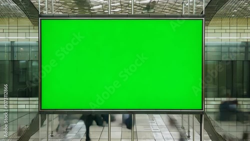 Blank Green Screen Digital Signage in Subway Metro Station for Advertisement Replacement