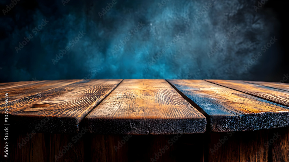 Wooden Tabletop with Blue Background - Illustration Wooden Tabletop with Blue Background - Illustration