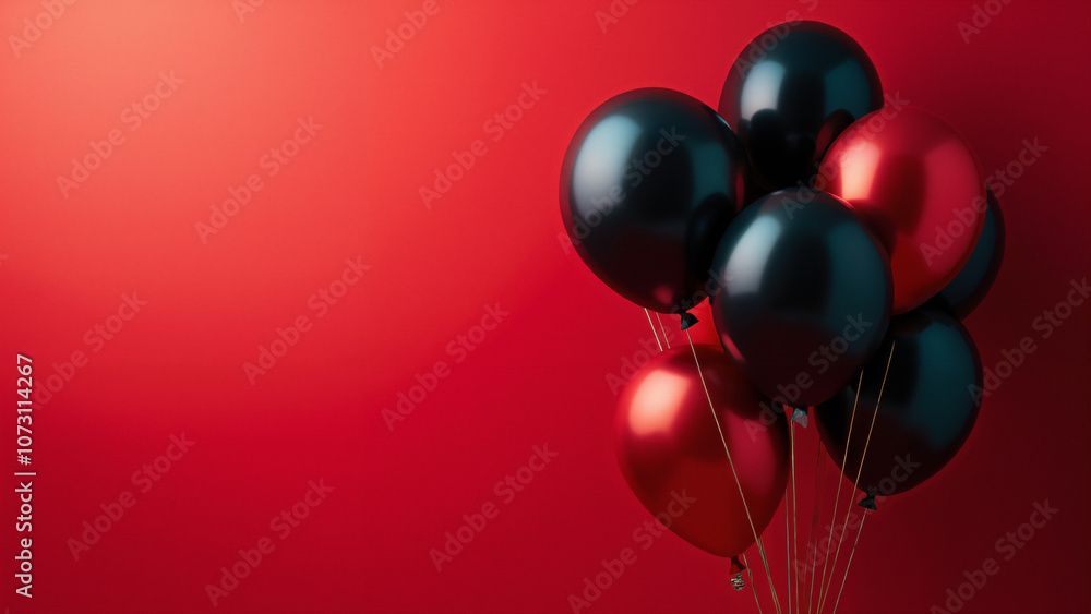 Striking Black Friday Sale Banner: Dark Balloons on Red Background for Retail Marketing and Holiday Promotions Striking Black Friday Sale Banner: Dark Balloons on Red Background for Retail Marketing and Holiday Promotions