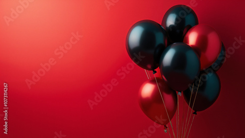 Striking Black Friday Sale Banner: Dark Balloons on Red Background for Retail Marketing and Holiday Promotions