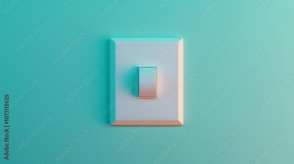 A white light switch on a teal wall. A white light switch on a teal wall.