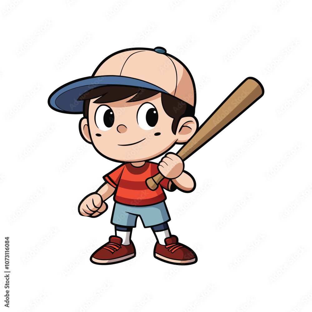 Happy cute little boy playing baseball