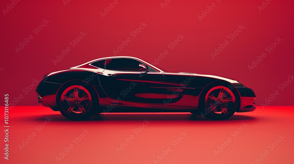 Obraz premium A black car on a red background.