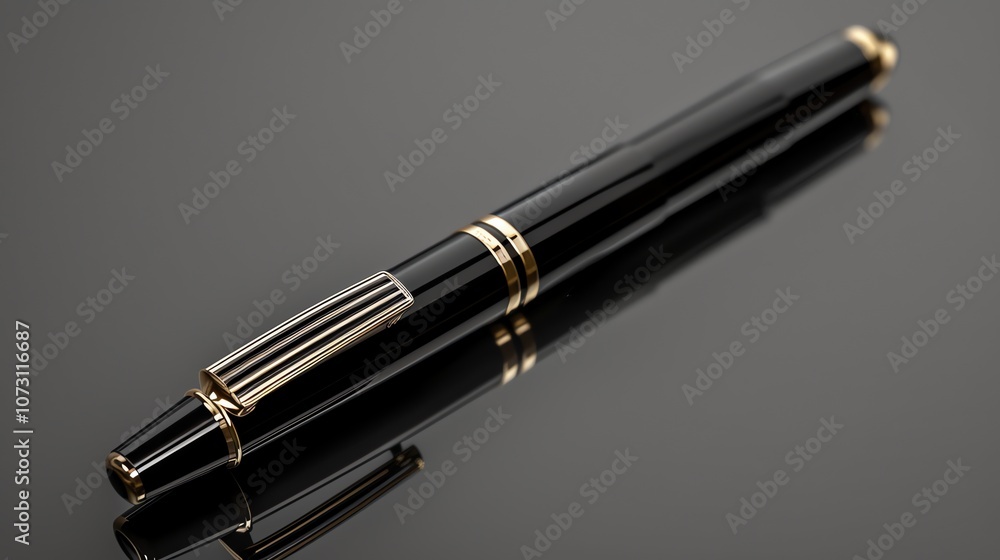 A black and gold fountain pen. A black and gold fountain pen.