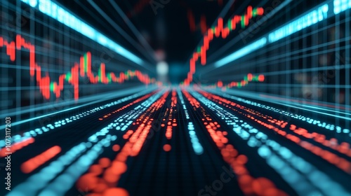 A vibrant depiction of financial data with dynamic graphs, showcasing fluctuating trends and insights into market movements.